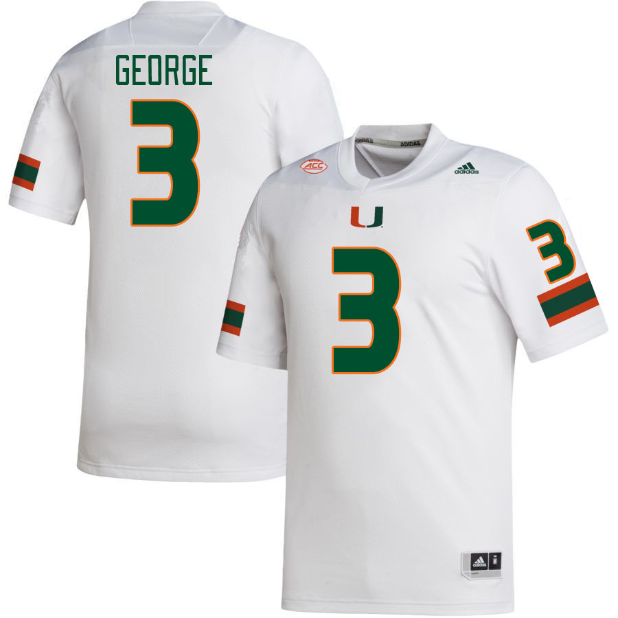 Men #3 Jacolby George Miami Hurricanes College Football Jerseys Stitched Sale-White - Click Image to Close